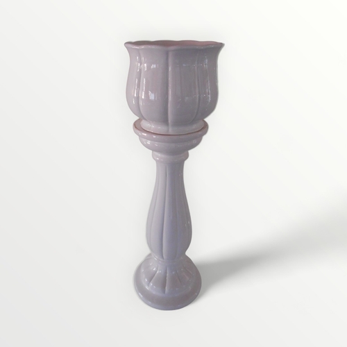 280 - A two-piece white glazed jardiniere on column base, standing 73cm.