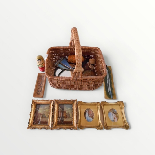 285 - Woven wicker basket containing a good and varied selection of small saleable items including origina... 