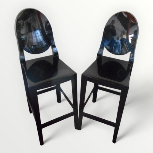 287 - A pair of Kartell 'one more' oval back high stools designed by Phillippe Stark. 74cm to seat 114cm o... 