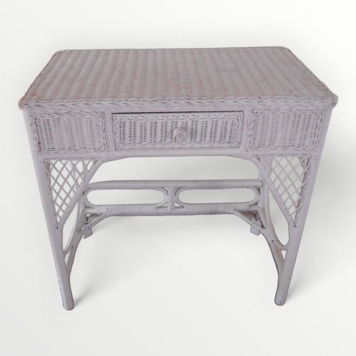 304 - A white painted bamboo and rattan side table with single drawer. 76 x 77 x 44cm.