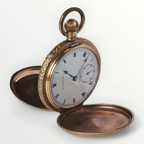 41 - A rose gold plated full hunter pocket watch by Thomas Russell & Son. Swiss movement, signed whit... 