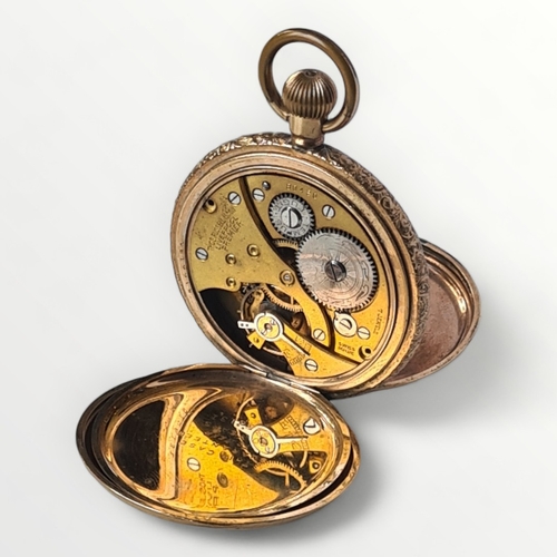 41 - A rose gold plated full hunter pocket watch by Thomas Russell & Son. Swiss movement, signed whit... 