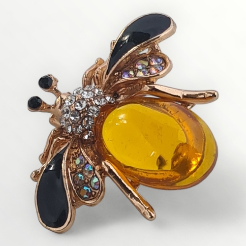 55 - A large and very pretty yellow metal bumblebee brooch, enamelled and set with coloured stones, Appro... 