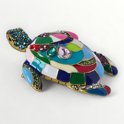 58 - A large and nicely detailed yellow metal, enamel and stone set brooch in the form of a turtle. Appro... 