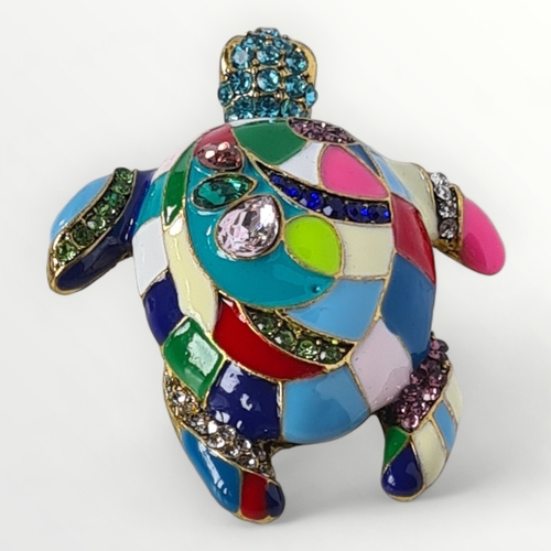 58 - A large and nicely detailed yellow metal, enamel and stone set brooch in the form of a turtle. Appro... 