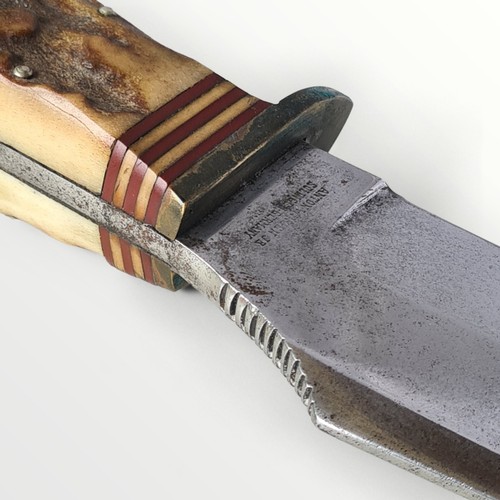 73 - An original Buffalo Skinner bowie knife, 21cm curved blade carrying the makers mark 'Anton Wingen JR... 