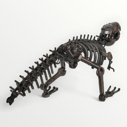 237 - A well constructed scratch-built model dinosaur, fashioned from nuts, bolts and other hardware. 36cm... 