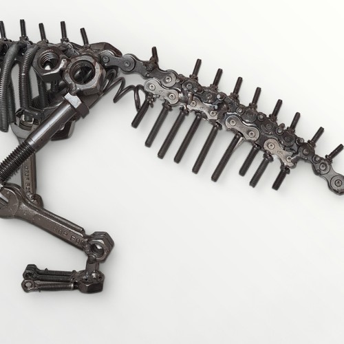 237 - A well constructed scratch-built model dinosaur, fashioned from nuts, bolts and other hardware. 36cm... 