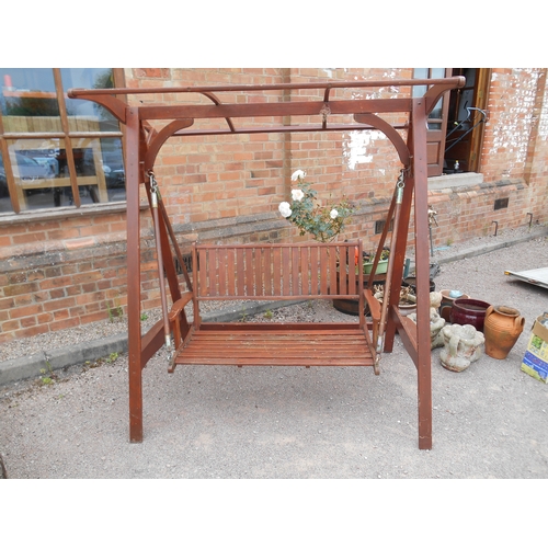 326 - Wooden two seater garden swing.