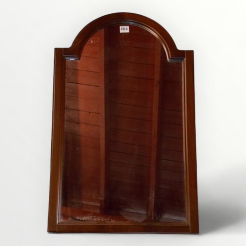 264 - Modern arch topped plain plate wall mirror in wooden frame. 104 x 63cm inclusive.