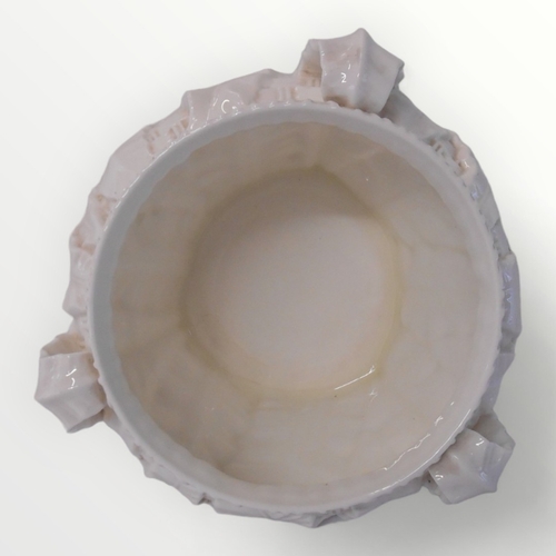 140 - Royal Worcester 'white leaf' design three handled planter. 17.5 cm high. Shipping group (A).