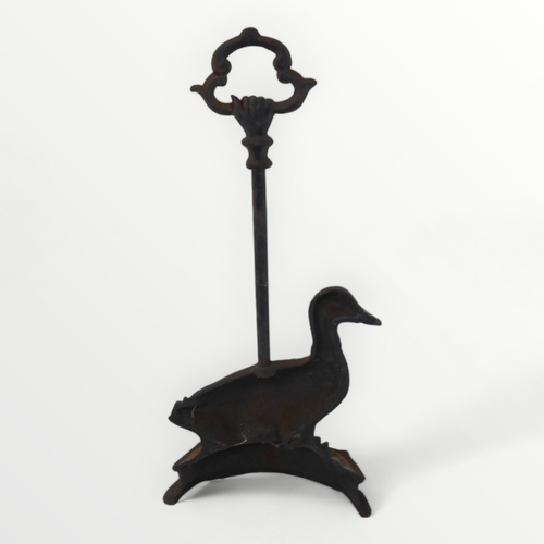 156 - Decorative cast iron 'duck' doorstop, 47cm high.