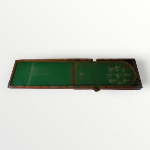 168 - Victorian mahogany folding table top 'Billiard Bagatelle' game, retaining some original baize. 11 x ... 