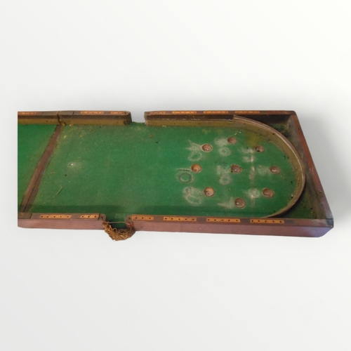 168 - Victorian mahogany folding table top 'Billiard Bagatelle' game, retaining some original baize. 11 x ... 