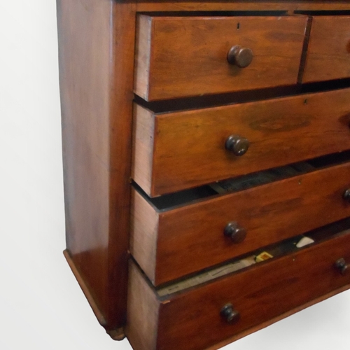 225 - Victorian mahogany large size five drawer chest having plain nob handles. 119 x 117 x 51cm.