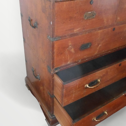 229 - Victorian mahogany military campaign chest of five drawers, having many later alterations. 104 x 108... 