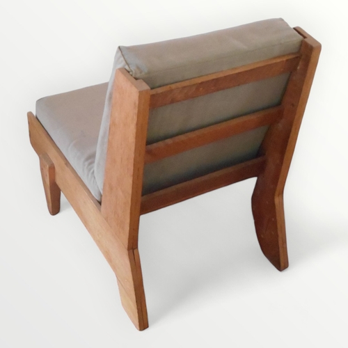 281 - Mid century scratch-built wooden framed low chair with velour back and seat pads. 38cm to seat 71cm ... 