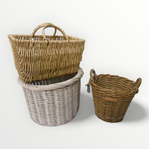 320 - Woven wicker shopping basket and two wicker tubs.