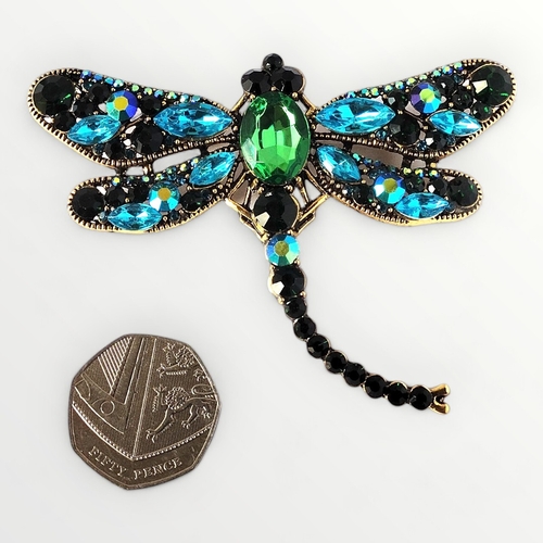 16 - Large bejewelled dragonfly brooch. Shipping group (A).