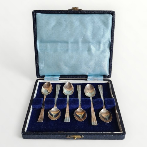 75 - Cased set of six Sheffield silver demi-tasse spoons 48g. Shipping group (A).