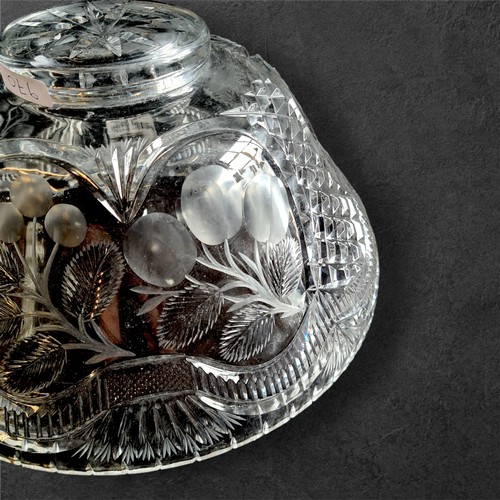 136 - Quality part crystal bowl having wheel cut and engraved fruit decoration, possibly Irish. 31cm diame... 