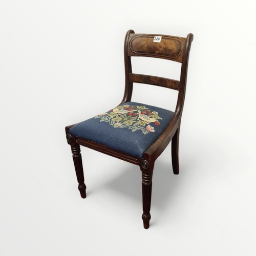 226 - Three Regency mahogany single chairs each with a William Morris design tapestry seat and reeded fore... 