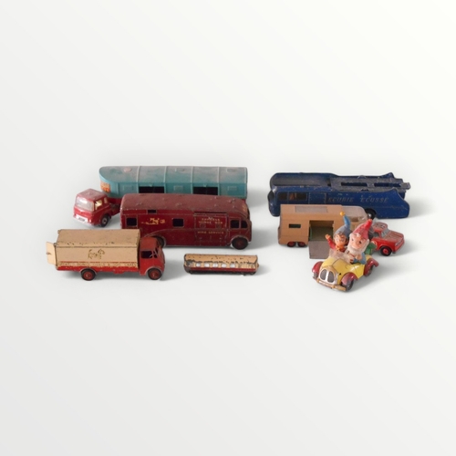 95 - Selection of vintage play worn model vehicles to include horse boxes and 'Noddy' Shipping group (A).