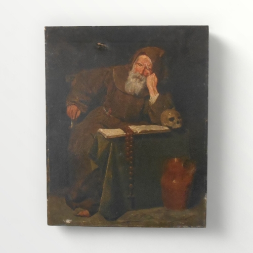 129 - 19th Century oil on canvas of a monk at study, 51 x 41cm, unsigned.