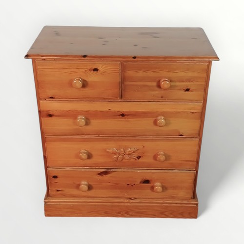 150 - Modern pine five drawer chest, 91 x 82 x 42cm.