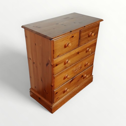 150 - Modern pine five drawer chest, 91 x 82 x 42cm.