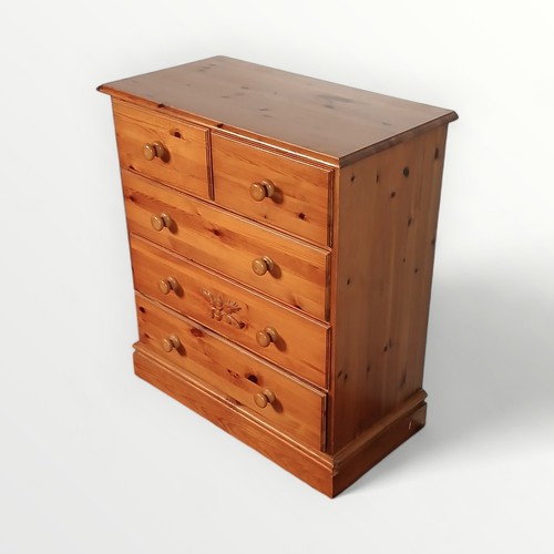 150 - Modern pine five drawer chest, 91 x 82 x 42cm.