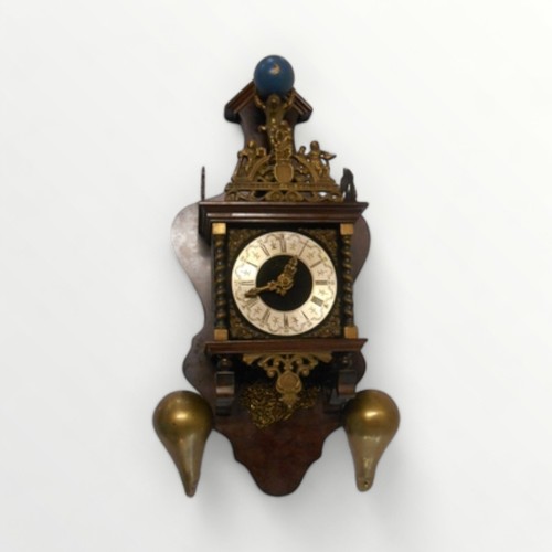 164 - A reproduction Dutch design wall clock with two brass weights