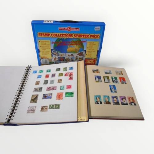 177 - Stanley Gibbons stamp collectors starter pack and two albums of UK and world stamps, to include arou... 