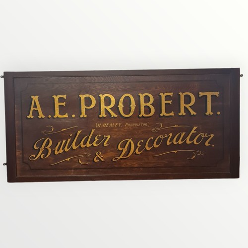 258 - Very large vintage signwritten tradesman advertising sign, A E. Probert. 95 x 200cm.