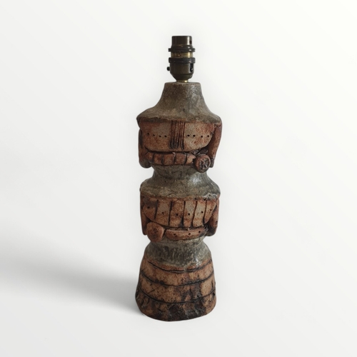 268 - Bernard Rooke, a handmade stoneware 'Totem' table lamp, 30cm high excluding fitting. Shipping group ... 