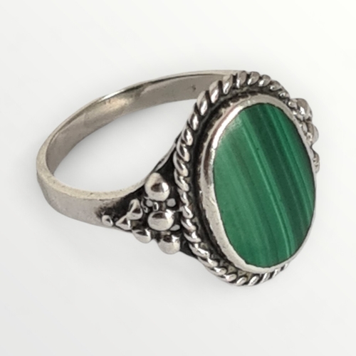 26 - 925 silver and malachite ring, size T. Shipping group (A).