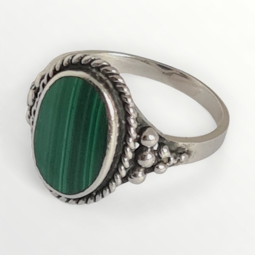 26 - 925 silver and malachite ring, size T. Shipping group (A).