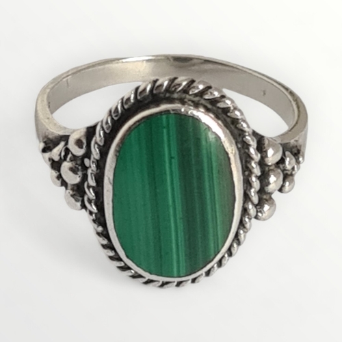 26 - 925 silver and malachite ring, size T. Shipping group (A).