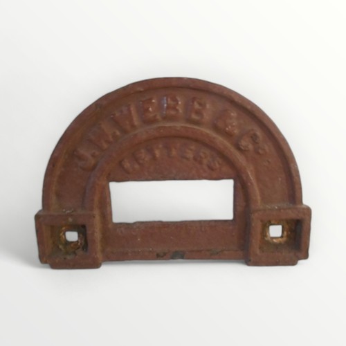 308 - 'J W Webb & Co' cast iron letter box surround (Ex jewellery quarter Birmingham) 21 x 31cm.