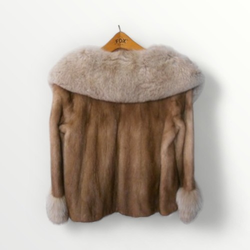 310 - Ladies light coloured short fur jacket with large collar and cuffs, labelled 'Springs of Blackpool' ... 