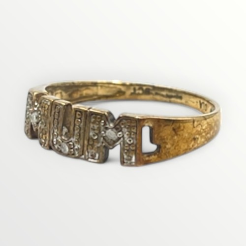 37 - 9ct gold diamond 'Mum' ring, size O. Shipping group (A).