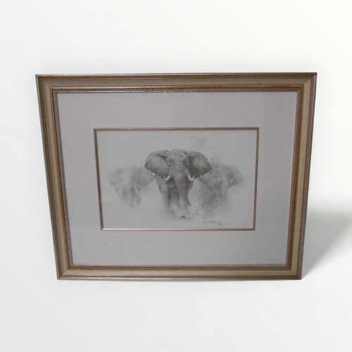 319 - David Shepherd OBE a signed limited edition pencil print 'Elephants' 23 x 36cm, numbered 439/950 wit... 