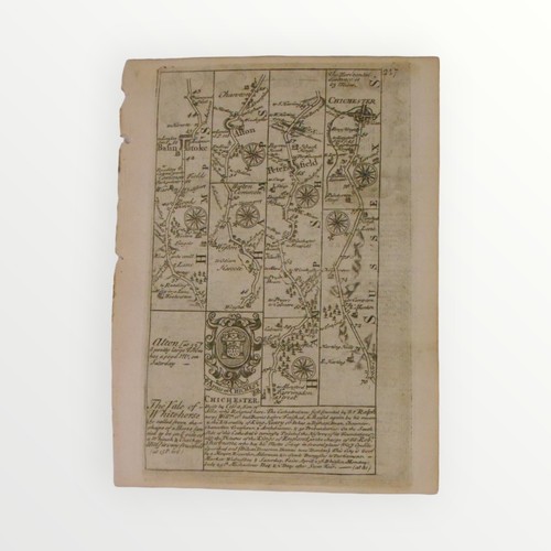 330 - Emanuel Bowen a county map of Warwickshire c.1720, a book plate, 18 x 12cm. Having the road from Chi... 