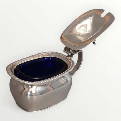 2 - Sterling silver mustard pot with removable blue glass liner, nett weight 68g. Shipping group (A).