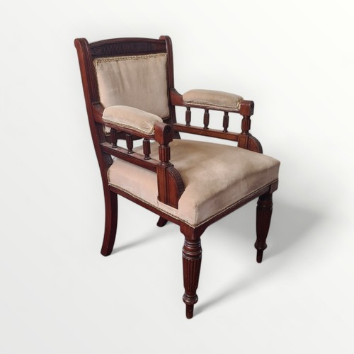 154 - Late 19th century 'Aesthetic' walnut framed armchair having upholstered back, arm and seat pads with... 