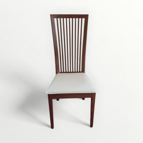 301 - Set of six modern slat back single dining chairs having shallow pad seats. 102cm.