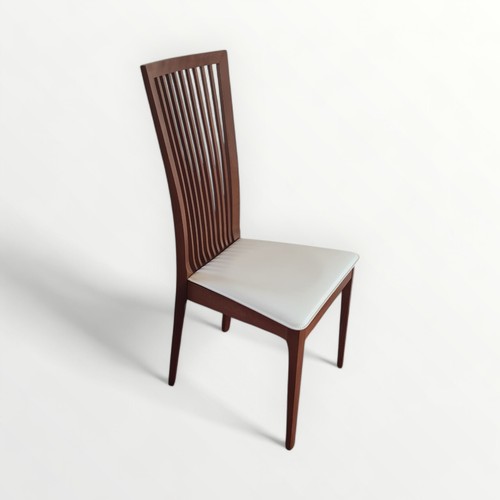 301 - Set of six modern slat back single dining chairs having shallow pad seats. 102cm.