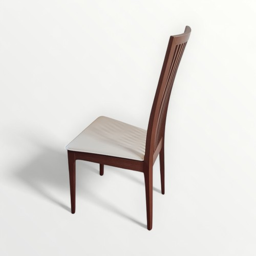 301 - Set of six modern slat back single dining chairs having shallow pad seats. 102cm.