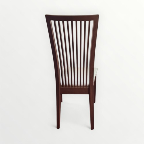 301 - Set of six modern slat back single dining chairs having shallow pad seats. 102cm.