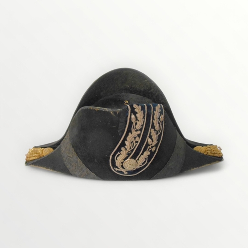 281 - 19th century beaver skin Royal Navy officers bicorn hat, with bullion braiding and provision for a p... 